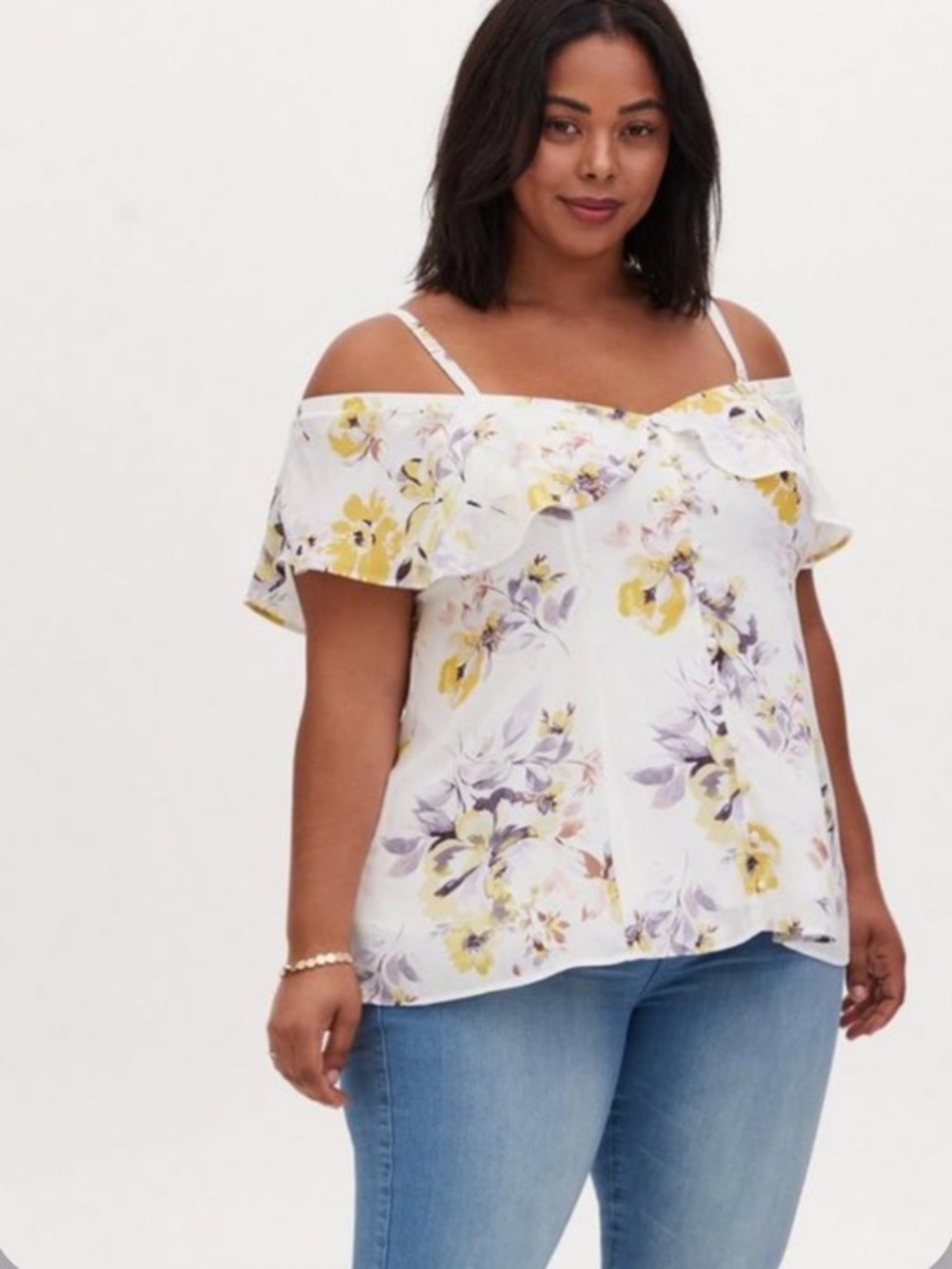 Torrid Georgette Ruffle Cold Shoulder Blouse White Floral Size 3X